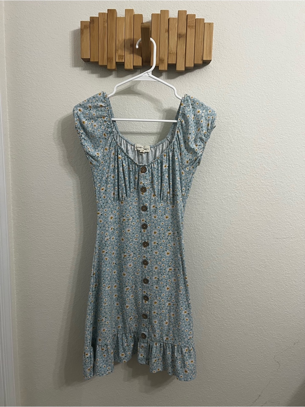 Derek Heart Light Blue Daisy Button-Front Dress